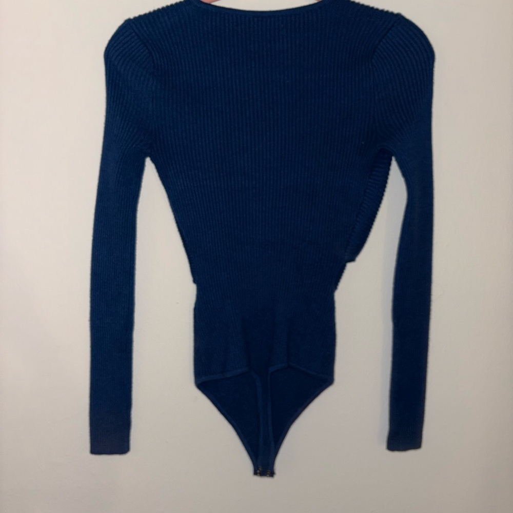 Chic Blue Knit Bodysuit